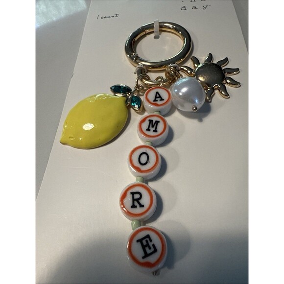 Mixed Cluster Lemon, Sun, Pearl And AMORE Tiles Charms Bag Tag Or Keychain NWT - Picture 1 of 4
